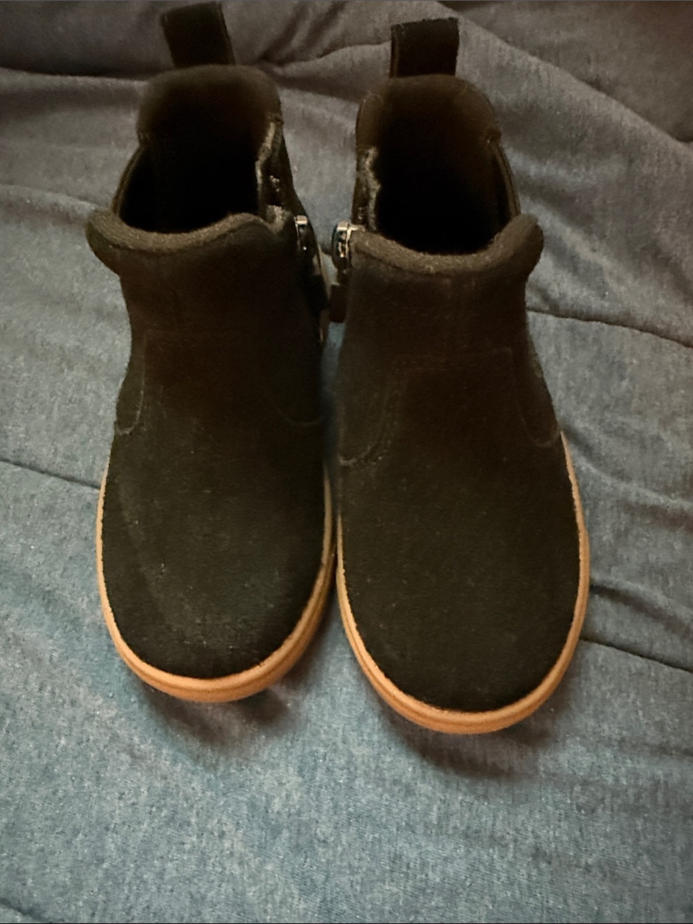 UGG Kids Black Suede Boot with Brown Sole